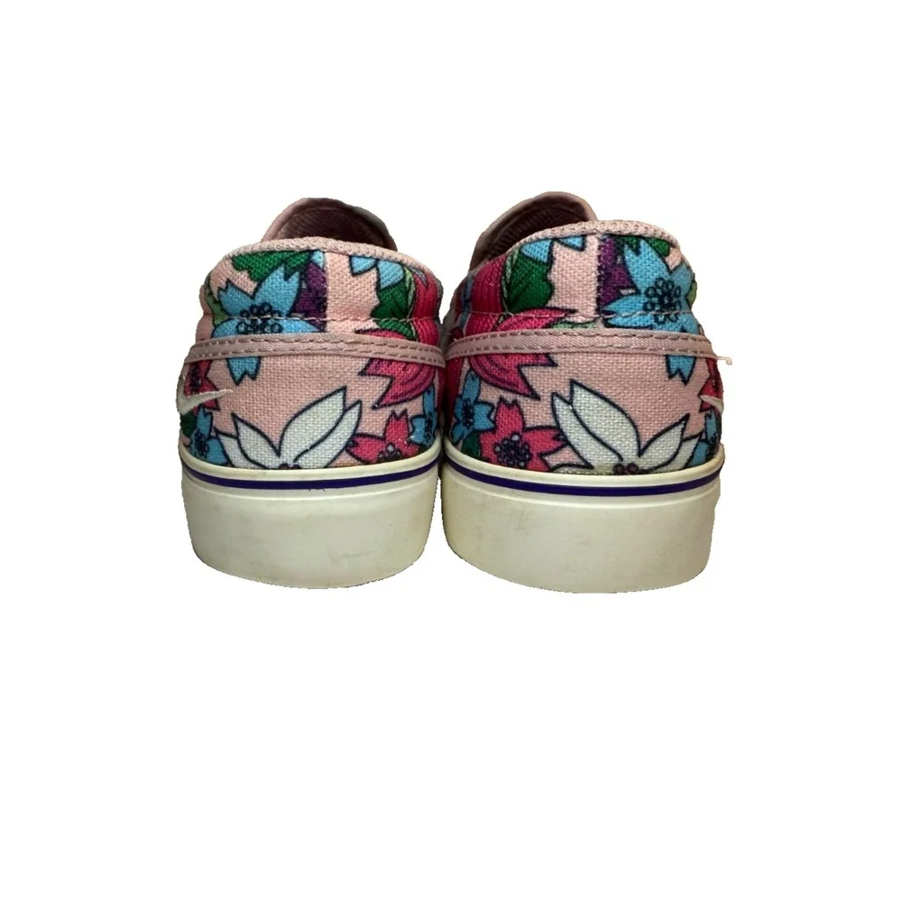Nike TOKI PInk Blue Aloha Floral Thick Canvas Slip On Loafer Skater Shoe Wmn 6.5